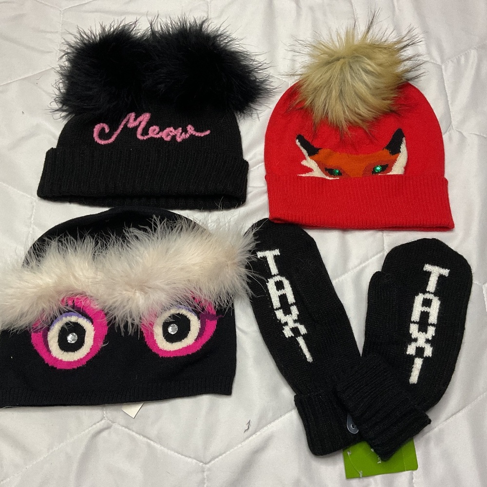 KATE SPADE  BEANIE HAT (MEOW, MONSTER , FOX  & TAXI MITTENS LOT)